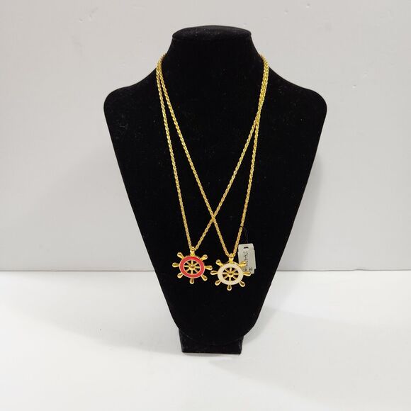 Unbranded Jewelry - Two Necklaces Gold Toned  Red And A White Sailors Boat Steering New
